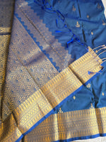 Load image into Gallery viewer, Dainty Motifs x Semi Soft Silk Saree - Blue (green undertone)
