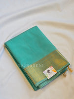 Load image into Gallery viewer, Minimalist Semi Silk Saree x Gold Zari - Aqua Green
