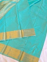 Load image into Gallery viewer, Minimalist Semi Silk Saree x Gold Zari - Aqua Green
