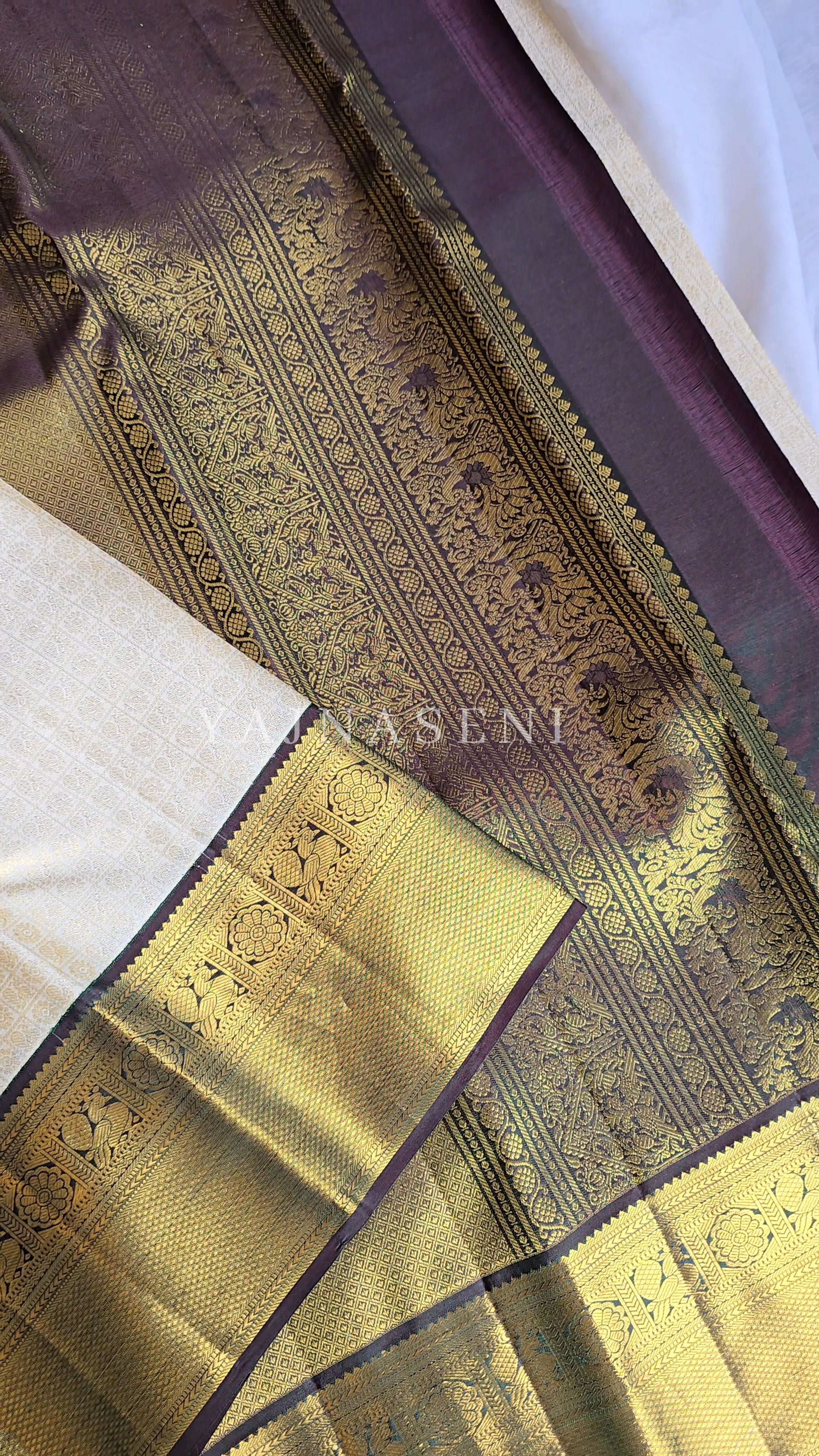 IVORY FOREST - Pure Kanjivaram Silk Saree with Gold Zari