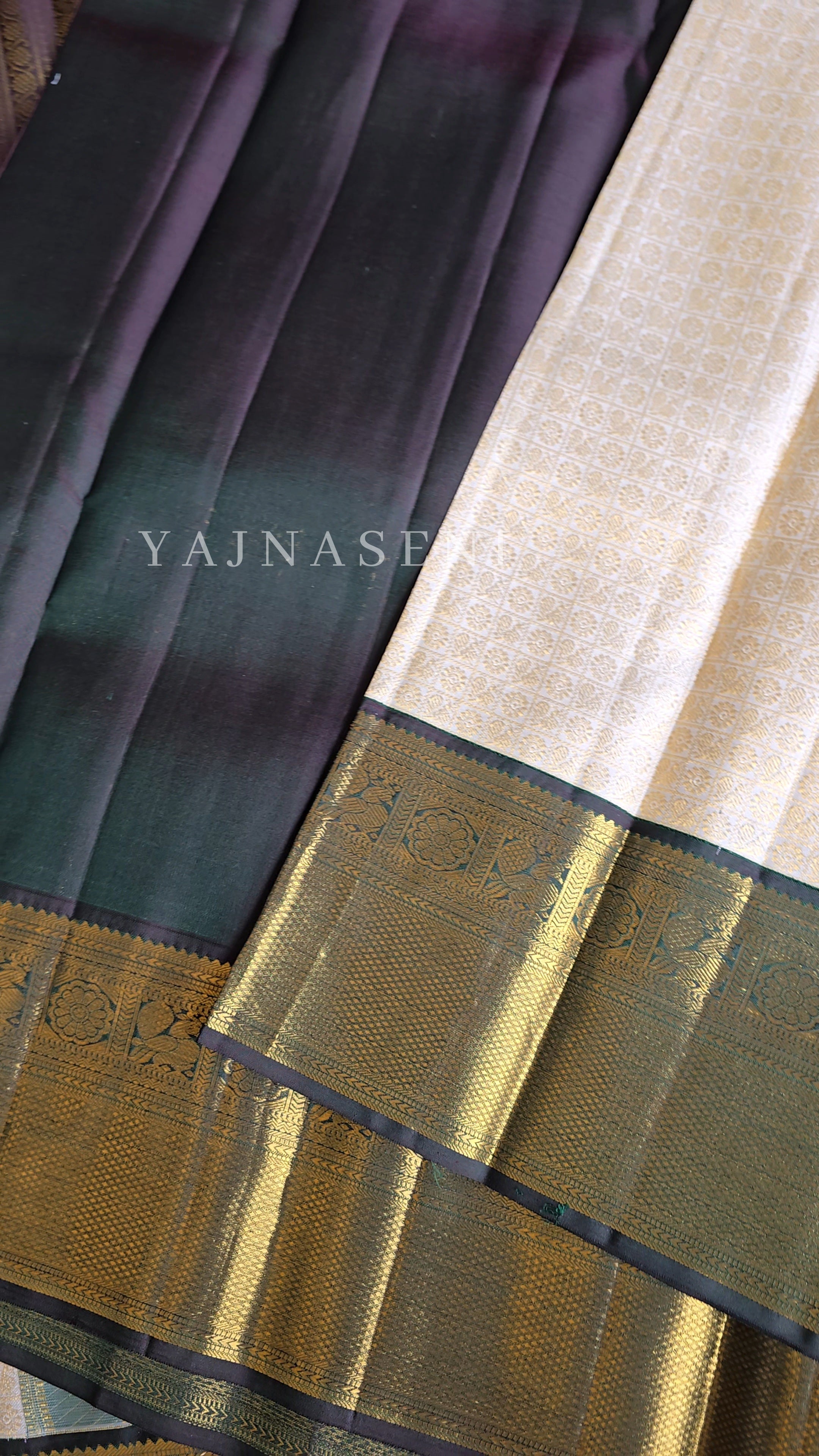 IVORY FOREST - Pure Kanjivaram Silk Saree with Gold Zari
