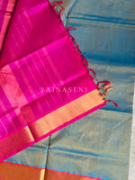 Load image into Gallery viewer, Minimalist x Handloom Kanchipuram Silk Cotton Saree : Metallic Aqua x Hot Pink
