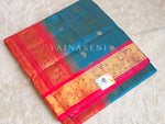 Load image into Gallery viewer, Vairaoosi x Handloom Kanchipuram Silk Cotton Saree : Dark Cerulean x Red
