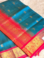 Load image into Gallery viewer, Vairaoosi x Handloom Kanchipuram Silk Cotton Saree : Dark Cerulean x Red
