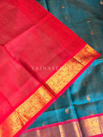 Load image into Gallery viewer, Vairaoosi x Handloom Kanchipuram Silk Cotton Saree : Dark Cerulean x Red
