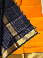 Load image into Gallery viewer, Minimalist x Handloom Kanchipuram Silk Cotton Saree : Tumeric Orange x Midnight Blue
