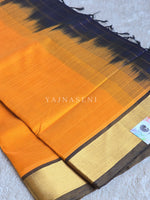 Load image into Gallery viewer, Minimalist x Handloom Kanchipuram Silk Cotton Saree : Tumeric Orange x Midnight Blue
