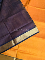 Load image into Gallery viewer, Minimalist x Handloom Kanchipuram Silk Cotton Saree : Tumeric Orange x Midnight Blue
