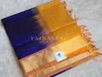 Load image into Gallery viewer, Handloom Kanchipuram Silk Cotton Saree : Royal Blue x Mustard Orange
