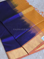 Load image into Gallery viewer, Handloom Kanchipuram Silk Cotton Saree : Royal Blue x Mustard Orange
