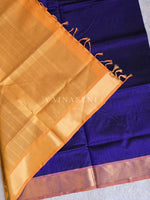 Load image into Gallery viewer, Handloom Kanchipuram Silk Cotton Saree : Royal Blue x Mustard Orange
