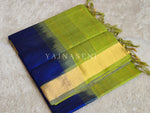 Load image into Gallery viewer, Minimalist x Handloom Kanchipuram Silk Cotton Saree : Blue x Olive
