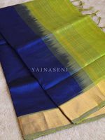 Load image into Gallery viewer, Minimalist x Handloom Kanchipuram Silk Cotton Saree : Blue x Olive
