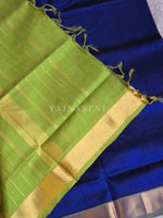 Load image into Gallery viewer, Minimalist x Handloom Kanchipuram Silk Cotton Saree : Blue x Olive
