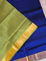 Load image into Gallery viewer, Minimalist x Handloom Kanchipuram Silk Cotton Saree : Blue x Olive
