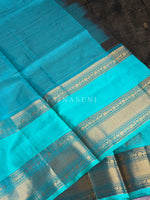 Load image into Gallery viewer, Annapakshi x Kattam x Handloom Kanchipuram Silk Cotton Saree : Black x Sky Blue x Turquoise
