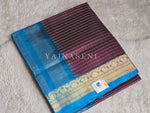 Load image into Gallery viewer, Elephant Border x Kattam Silk Cotton Saree : Plum x Sky Blue
