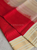 Load image into Gallery viewer, Checkered x Handloom Kanchipuram Silk Cotton Saree : Red x Ivory
