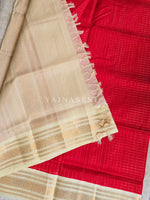 Load image into Gallery viewer, Checkered x Handloom Kanchipuram Silk Cotton Saree : Red x Ivory
