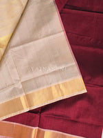 Load image into Gallery viewer, Minimalist x Handloom Kanchipuram Silk Cotton Saree : Deep Red x Beige
