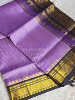 Load image into Gallery viewer, Checkered x Handloom Kanchipuram Silk Cotton Saree : Light Purple x Black
