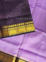 Load image into Gallery viewer, Checkered x Handloom Kanchipuram Silk Cotton Saree : Light Purple x Black
