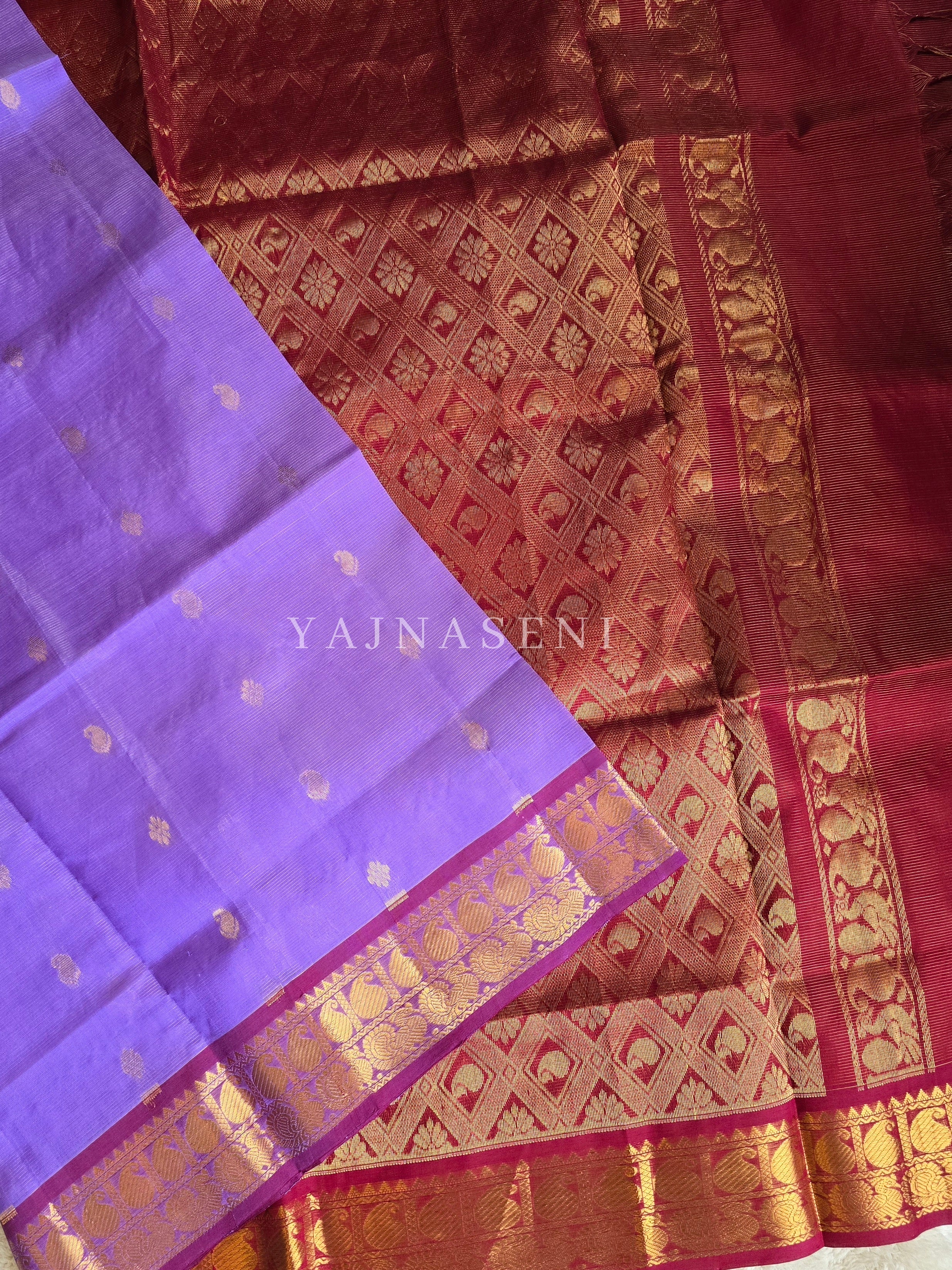 Vairaoosi x Handloom Kanchipuram Silk Cotton Saree : Orchid Purple x Maroon