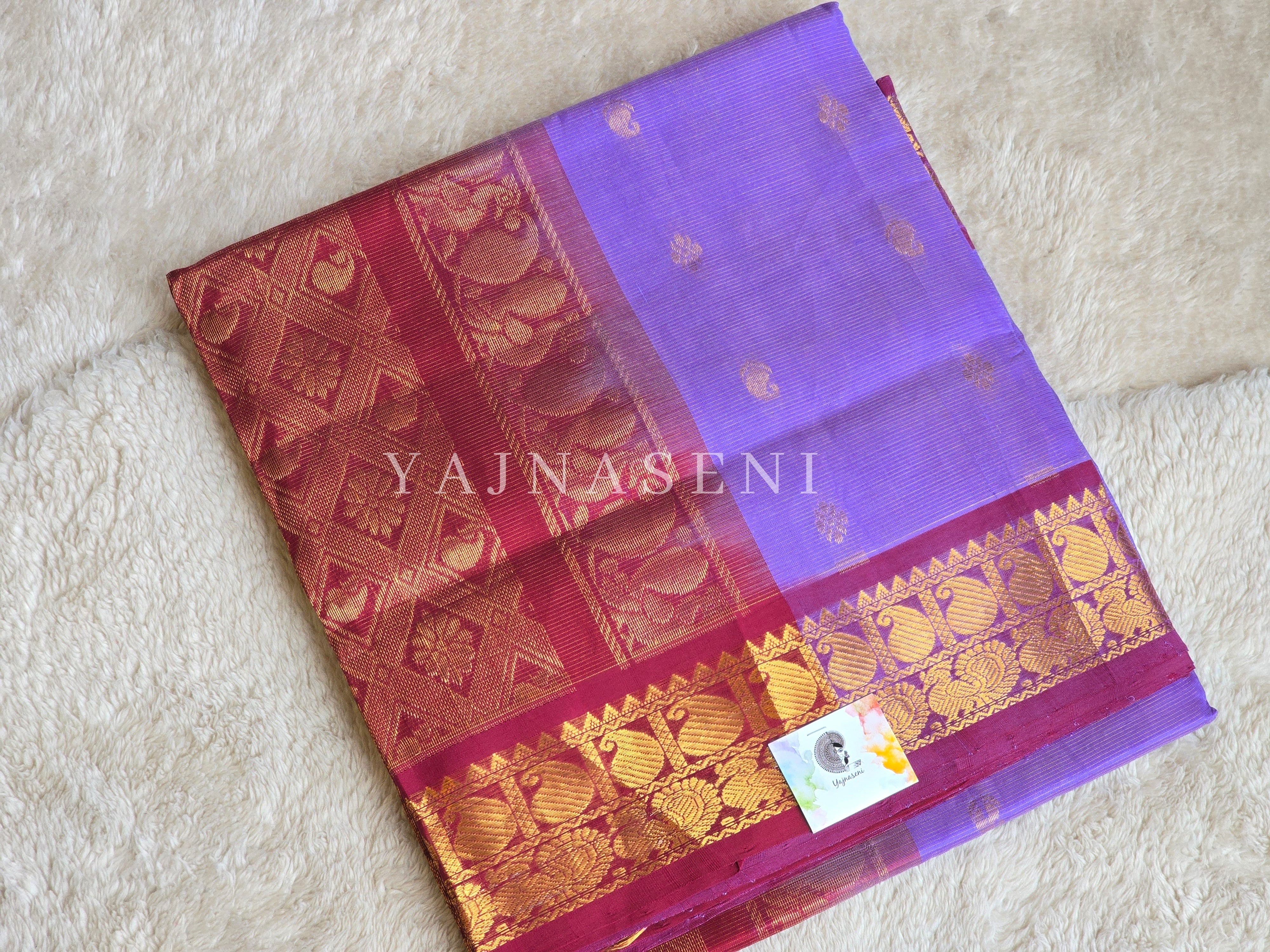 Vairaoosi x Handloom Kanchipuram Silk Cotton Saree : Orchid Purple x Maroon