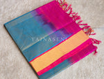 Load image into Gallery viewer, Minimalist x Handloom Kanchipuram Silk Cotton Saree : Metallic Aqua x Hot Pink
