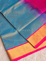 Load image into Gallery viewer, Minimalist x Handloom Kanchipuram Silk Cotton Saree : Metallic Aqua x Hot Pink
