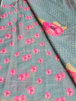 Load image into Gallery viewer, Floral x Linen Cotton Saree - Sage Green
