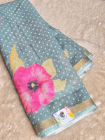 Load image into Gallery viewer, Floral x Linen Cotton Saree - Sage Green
