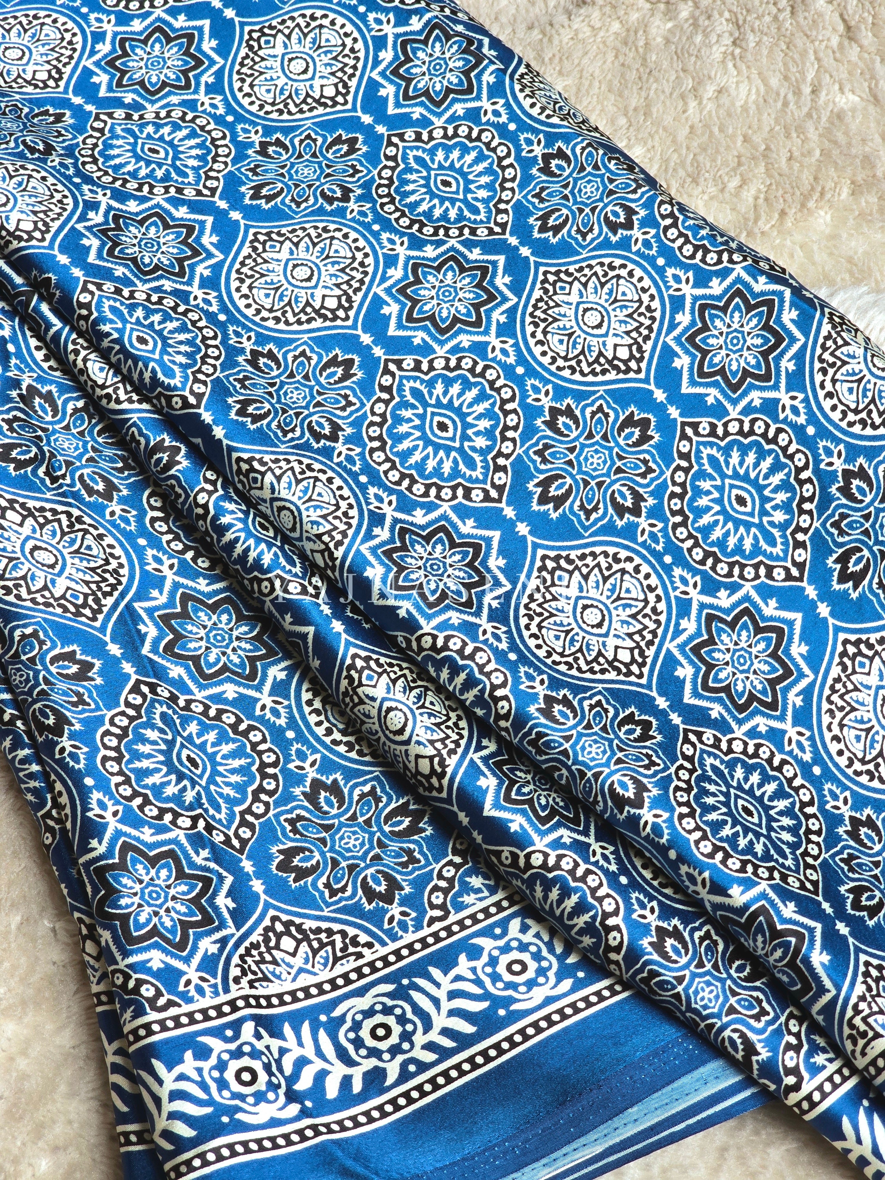 Satin Saree x Ajrakh Prints - ROOH-E