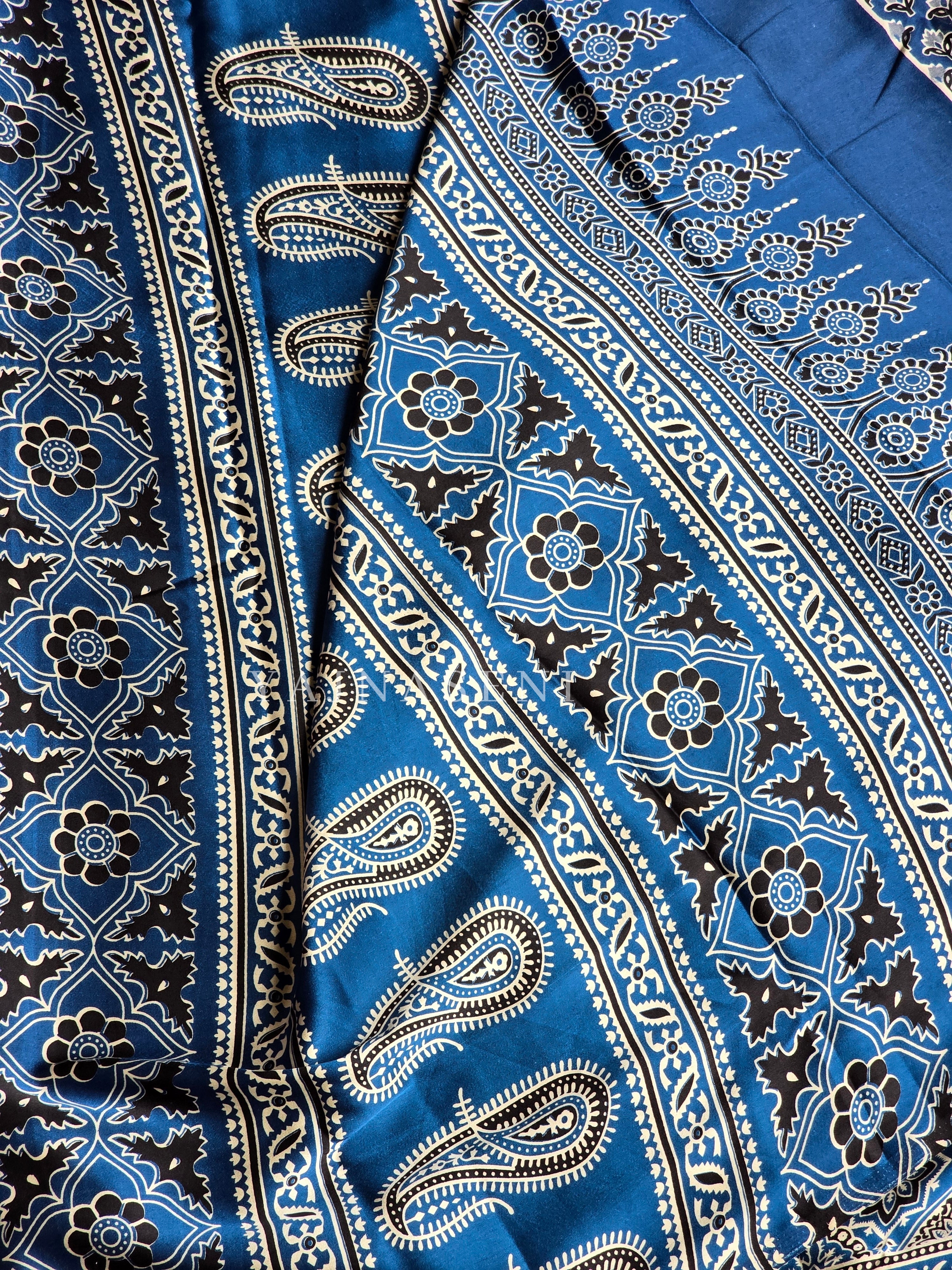 Satin Saree x Ajrakh Prints - ROOH-E