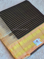 Load image into Gallery viewer, Checkered x Handloom Kanchipuram Silk Cotton Saree : Dark Brown x Peach
