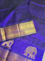 Load image into Gallery viewer, Elephant Border x Kattam Silk Cotton Saree : Royal Blue
