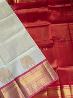 Load image into Gallery viewer, Elephant Border x Kattam Silk Cotton Saree : Ivory x Red
