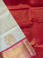 Load image into Gallery viewer, Elephant Border x Kattam Silk Cotton Saree : Ivory x Red
