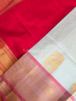 Load image into Gallery viewer, Elephant Border x Kattam Silk Cotton Saree : Ivory x Red
