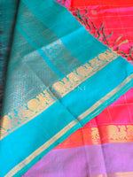 Load image into Gallery viewer, Big Kattam x Handloom Kanchipuram Silk Cotton Saree : Bright Punch Pink [Dual Tone] x Turquoise
