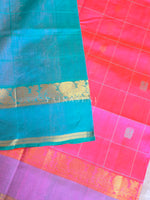 Load image into Gallery viewer, Big Kattam x Handloom Kanchipuram Silk Cotton Saree : Bright Punch Pink [Dual Tone] x Turquoise
