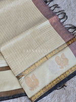 Load image into Gallery viewer, Annapakshi Border x Kattam Silk Cotton Saree : Ivory x Dark Maroon
