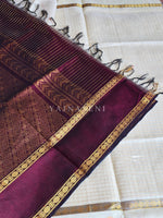 Load image into Gallery viewer, Annapakshi Border x Kattam Silk Cotton Saree : Ivory x Dark Maroon
