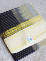 Load image into Gallery viewer, Checkered x Handloom Kanchipuram Silk Cotton Saree : Midnight Blue x Ivory
