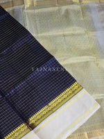 Load image into Gallery viewer, Checkered x Handloom Kanchipuram Silk Cotton Saree : Midnight Blue x Ivory
