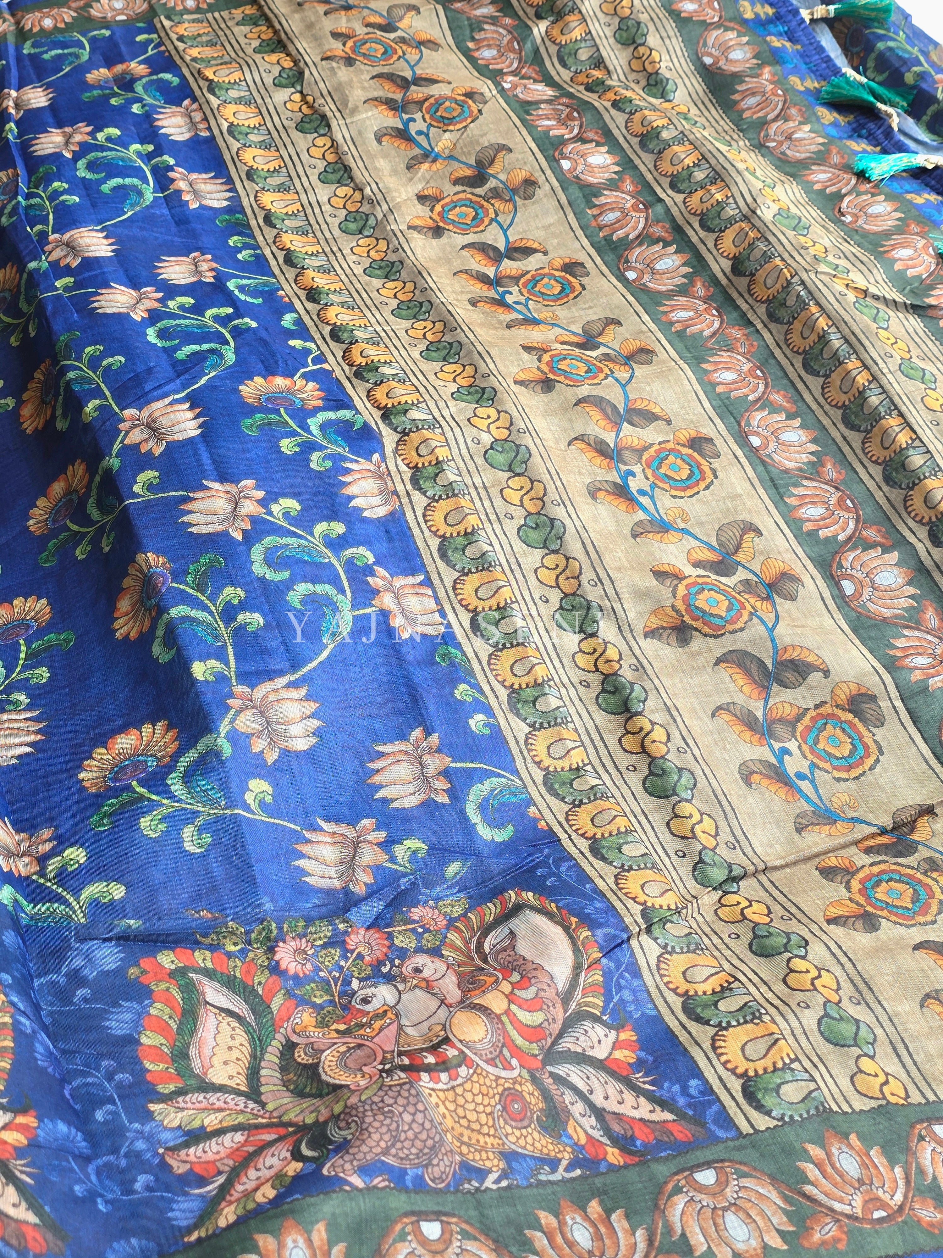 Printed Chanderi Cotton Saree : Blue