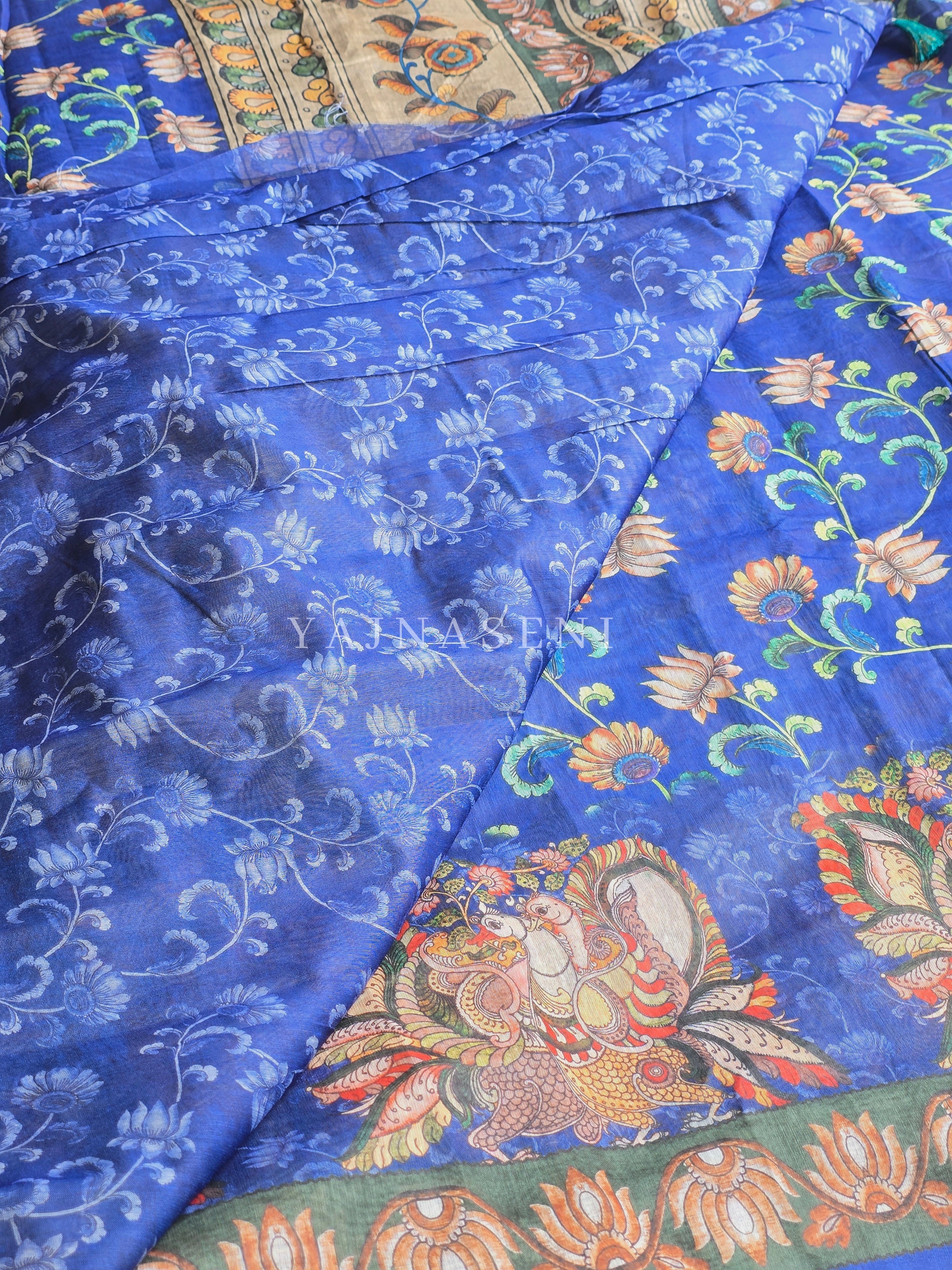 Printed Chanderi Cotton Saree : Blue