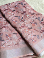 Load image into Gallery viewer, Printed Linen Cotton Saree - Dark Peach

