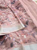 Load image into Gallery viewer, Printed Linen Cotton Saree - Dark Peach

