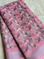 Load image into Gallery viewer, Printed Linen Cotton Saree - Pink
